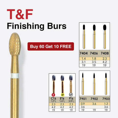 CT6 | 10-Pk , Trimming & Finishing Burs Football (Egg) Shaped