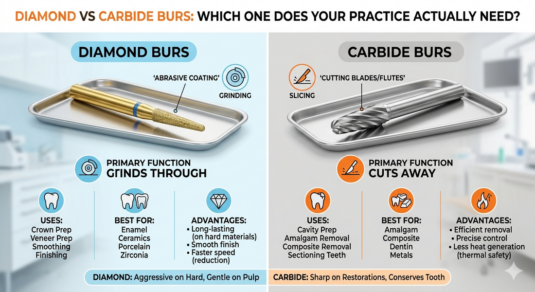 Diamond vs Carbide Burs: Which One Does Your Practice Actually Need