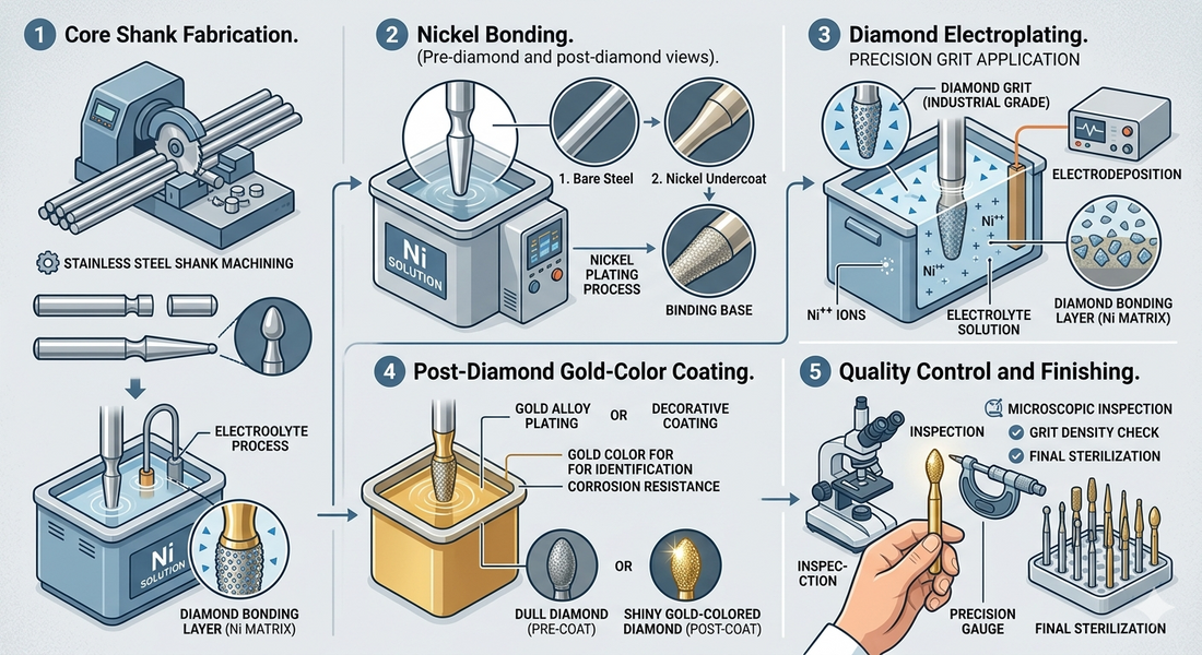How Are Gold Diamond Dental Burs Made