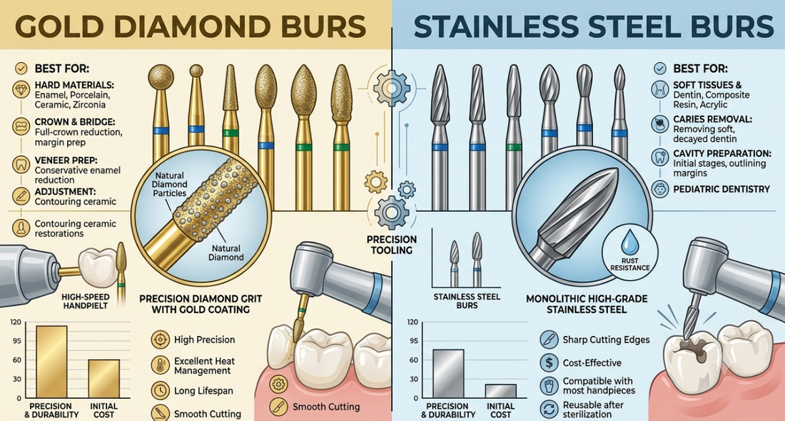 Gold Diamond Burs vs Stainless Steel Burs: Which Is Best for Precision Cutting?