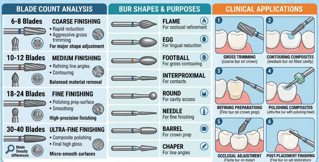 Trimming & Finishing Burs Explained: Blade Counts, Shapes and Clinical Applications