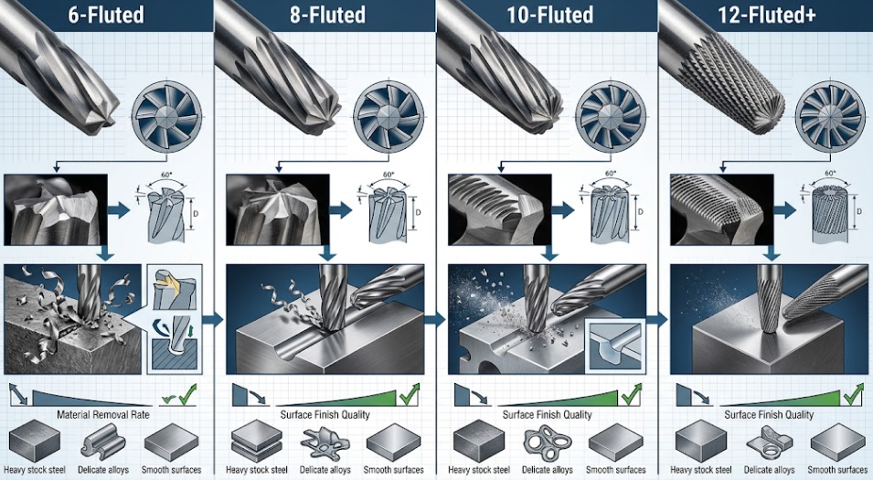 Understanding Carbide Bur Blade Counts (6-Fluted, 8-Fluted, and More)