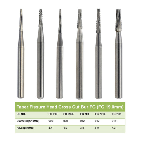 699L  [a pack of 10 or 100] Taper Fissure - Cross Cut Operative & Surgical Carbide Burs