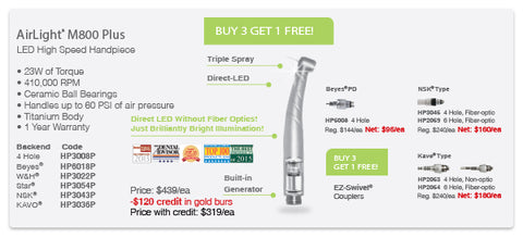 Handpiece LED AirLight Airdriven handpiece (plus 30 GoldBurs FREE)