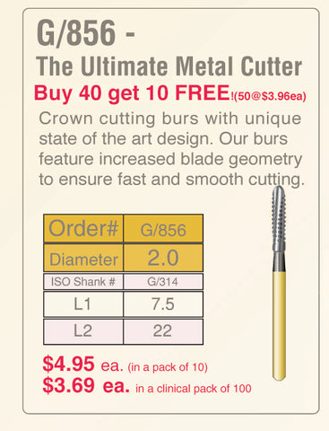 BU856-016-8 , 10-pk X-REX Multi-Use Crown & Bridge Preparation Burs, The Ultimate Metal Cutter