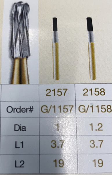 G/1158 (2158) Metal Cutting Gold Carbide Burs round-End Fissure